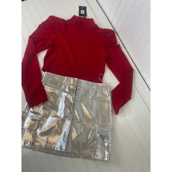 NWT Fashion Nova Red Got it Like That Top & Unmatched Faux Leather Skirt LOT L - Picture 1 of 11